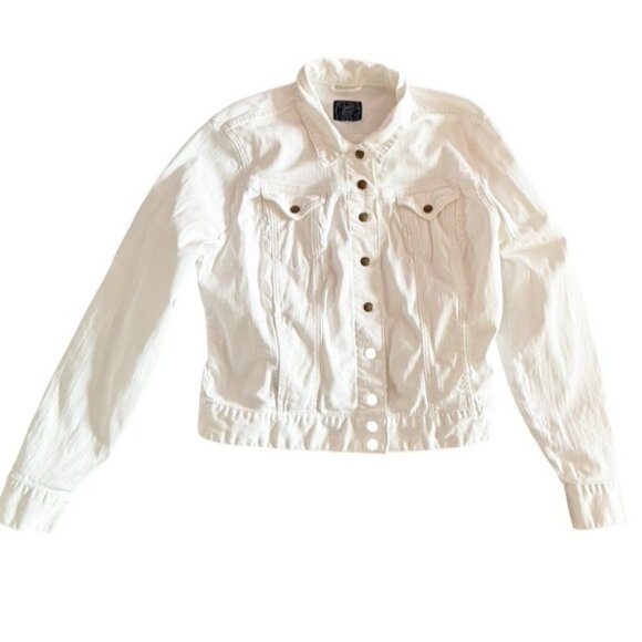 Lucky Brand Woman's Sz XL Sabrina Pearl White Denim Jean Jacket Snap Front - Picture 10 of 10